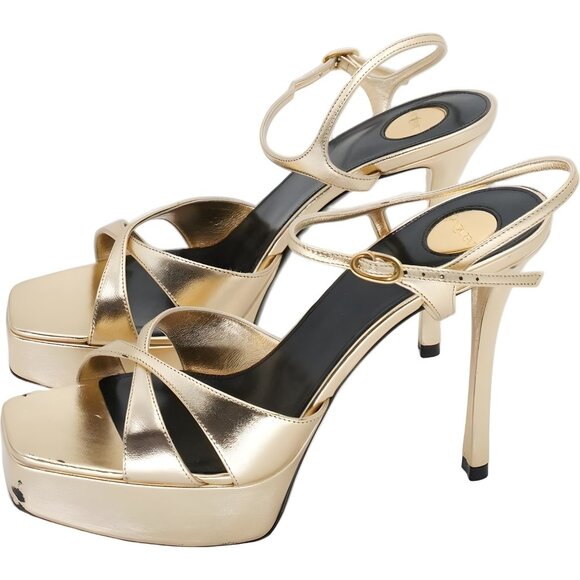 Saint Laurent Debbie 85 Platform Strappy Sandals Gold Ankle Strap Women's US 9 - Picture 2 of 6
